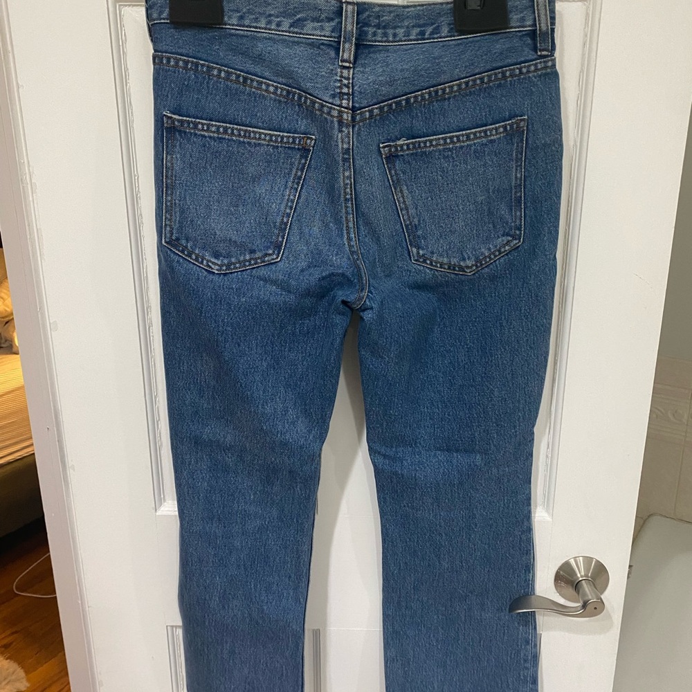 Free People high rise, straight raw hem jean